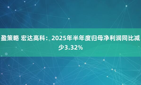 盈策略 宏达高科：2025年半年度归母净利润同比减少3.32%
